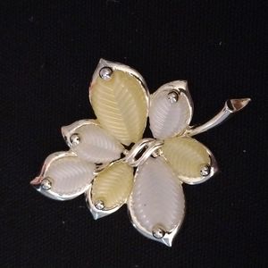 Vintage Marboux Gold Tone Yellow/White Leaf Brooch